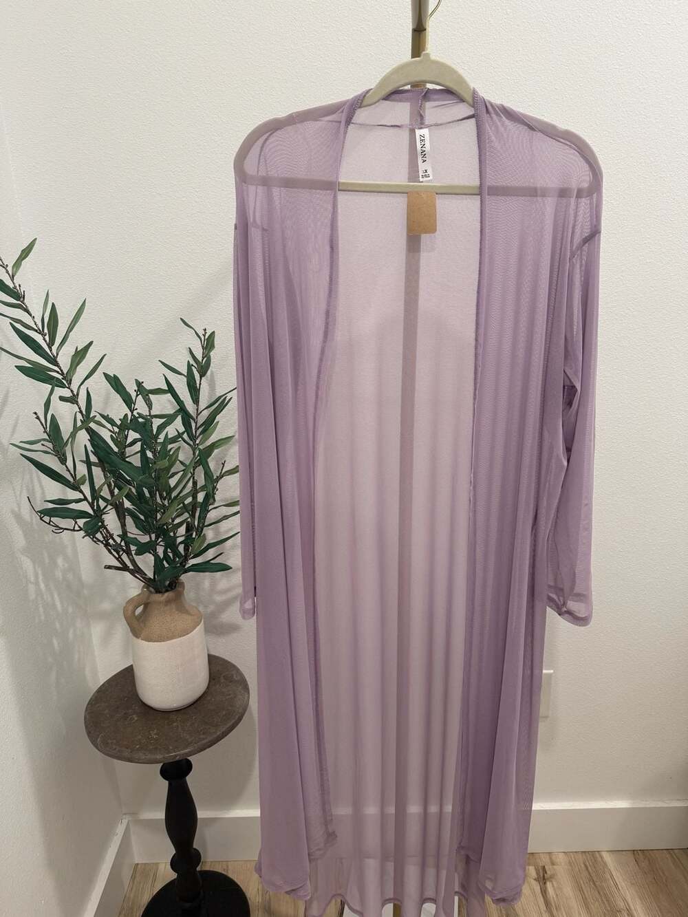 Zenana Lavender Sheer Mesh Duster Cardigan 1X